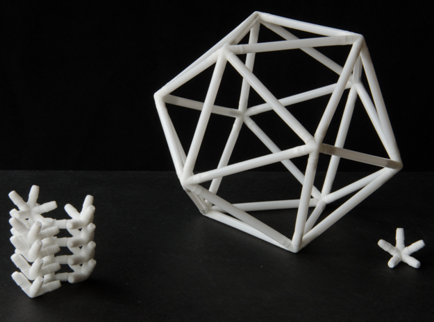 Icosahedron Straw Connectors in White Natural Versatile Plastic