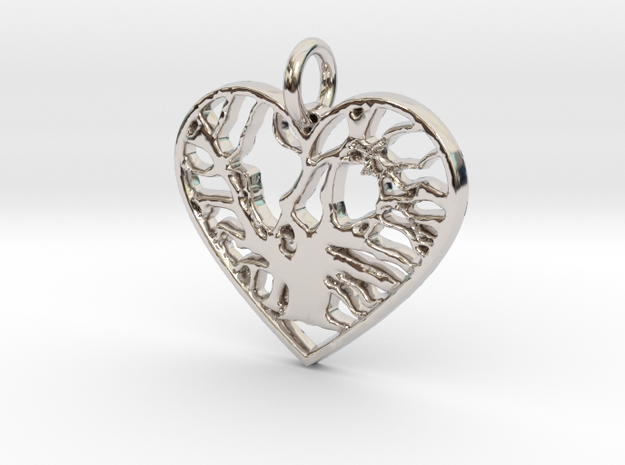 Angel Oak Tree - heart in Rhodium Plated Brass