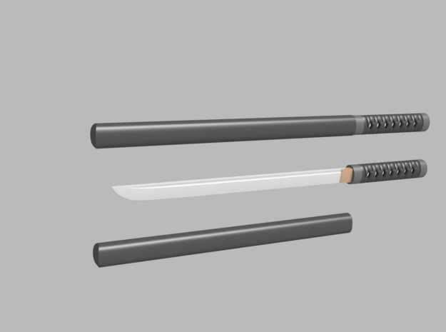 Wakizashi - 1:6 scale - Straight Blade - No Tsuba in Tan Fine Detail Plastic