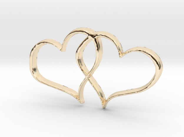 Double Hearts Interlocking Freehand Pendant Charm in 14k Gold Plated Brass