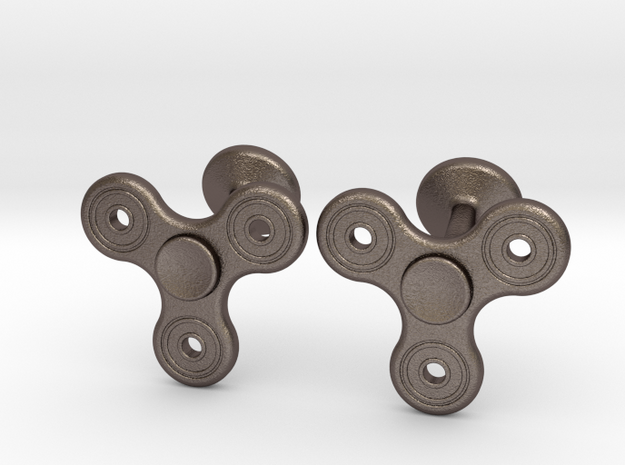 Fidget Spinner Cufflinks - LARGE in Polished Bronzed Silver Steel