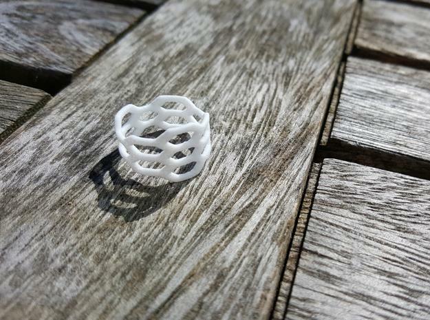 Honeycomb Wide Ring in White Natural Versatile Plastic: 6 / 51.5