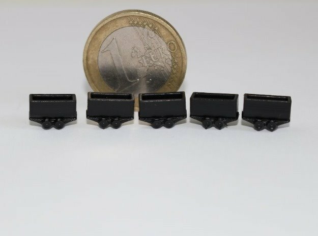 N Scale 5 Mine Carts in Gray Fine Detail Plastic