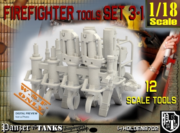 1-18 Firemen Tools Set 3-1 in White Natural Versatile Plastic