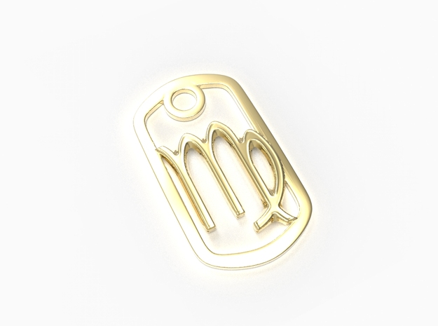 Virgo Zodiac Sign Dog Tag Pendant in 18k Gold Plated Brass