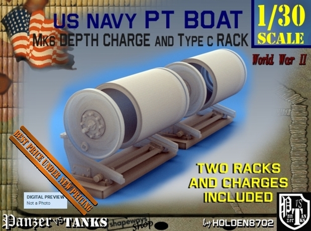 1-30 PT Boat Depth Charge W Rack Set 1 in Tan Fine Detail Plastic
