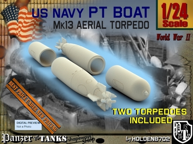 1-24 Torpedo Mk13 For PT Boat set2 in White Processed Versatile Plastic