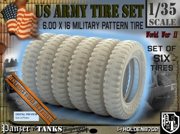 1-35 Tire 600x16 SIX UNITS Set in Tan Fine Detail Plastic