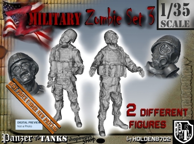 1-35 Military Zombie Set 3 in Tan Fine Detail Plastic