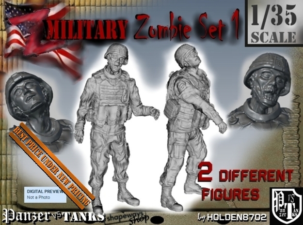 1-35 Military Zombie Set 1 in Smooth Fine Detail Plastic