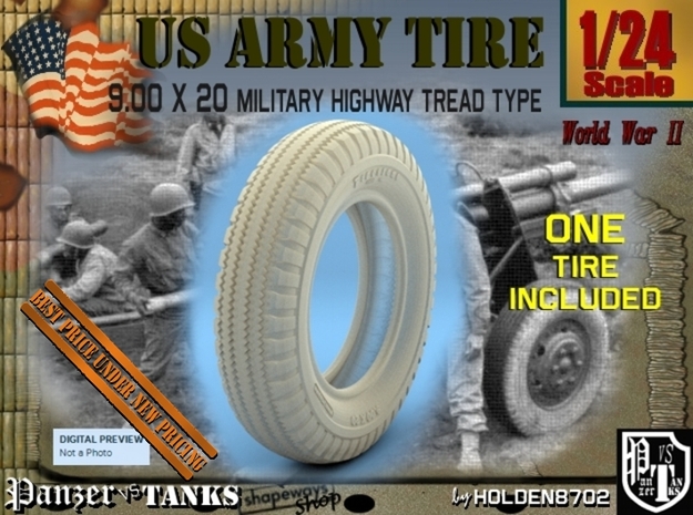 1-24 Tire 9 00x20 in Smooth Fine Detail Plastic
