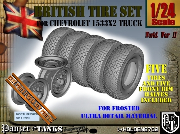 1-24 Chevy LRDG Tire And Rims FUD Set3 in Smooth Fine Detail Plastic