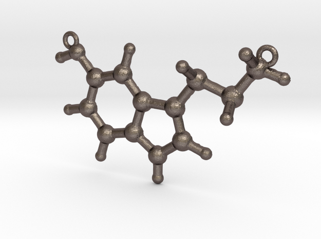 Pendant Serotonin Molecule Model in Polished Bronzed Silver Steel