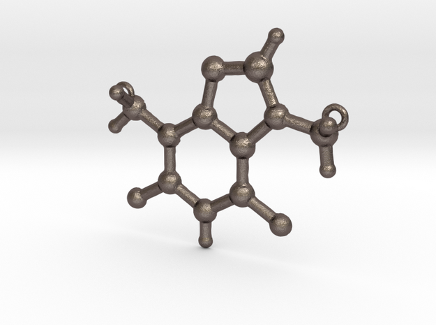 Pendant Theobromine Molecule Model in Polished Bronzed Silver Steel