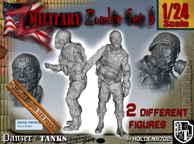 1-24 Military Zombie Set 6 in White Natural Versatile Plastic