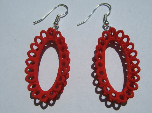 Moebius on Oval Earrings in Red Processed Versatile Plastic