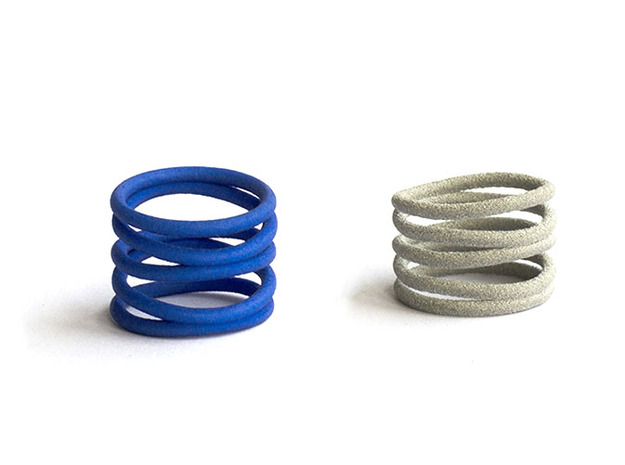 Curlicue spiral ring in Blue Processed Versatile Plastic