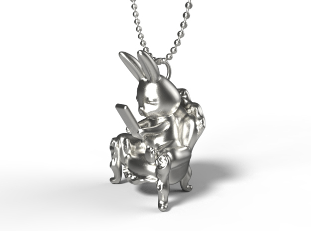 Phoneholic Rabbit In a Sofa pendant in Polished Silver