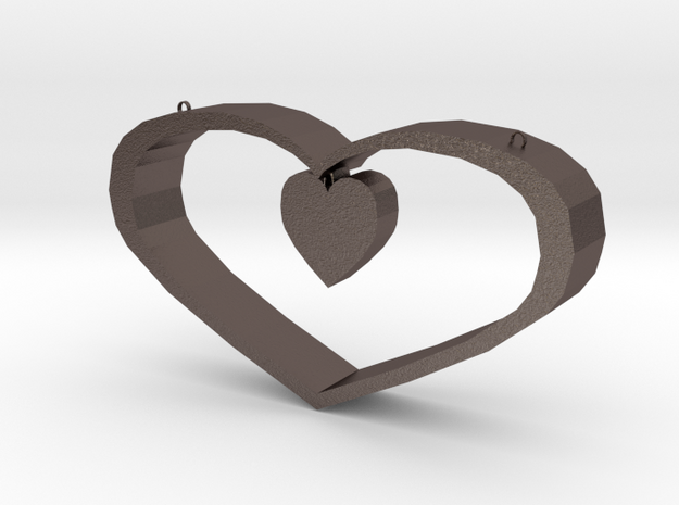 Heart Pendant - Large in Polished Bronzed Silver Steel