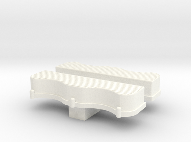 1/24 Scale W-Block Valve Cover Ribbed in White Processed Versatile Plastic