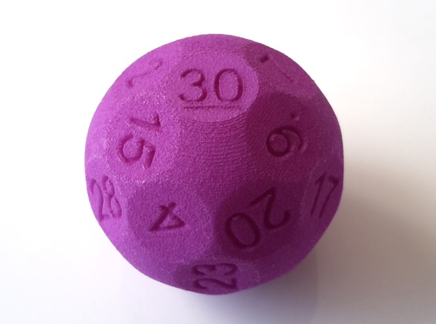 D30 Sphere Dice in Purple Processed Versatile Plastic