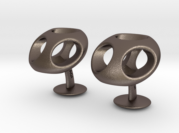 TriCufflinks in Polished Bronzed Silver Steel