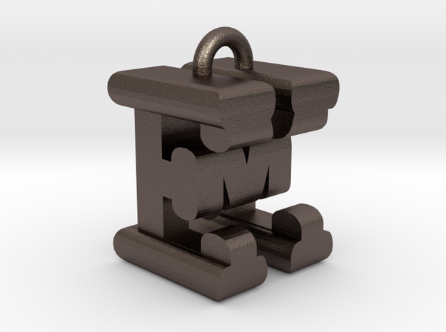 3D-Initial-EM in Polished Bronzed Silver Steel