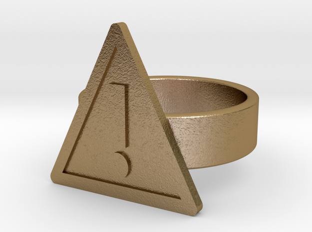 Warning Sign Ring in Polished Gold Steel: 10 / 61.5