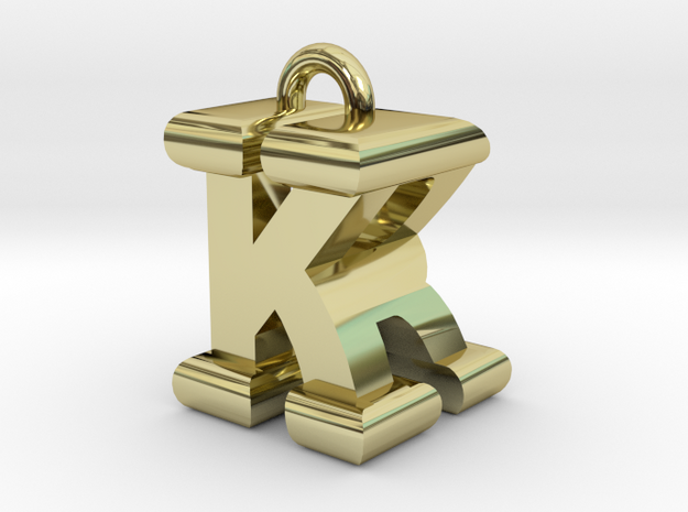 3D-Initial-KR in 18k Gold Plated Brass