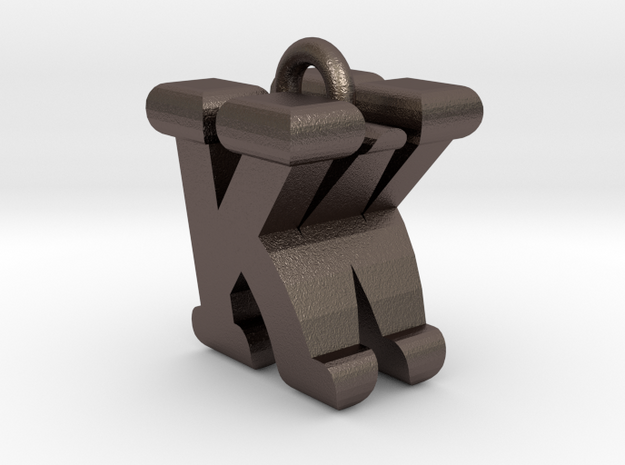 3D-Initial-KW in Polished Bronzed Silver Steel