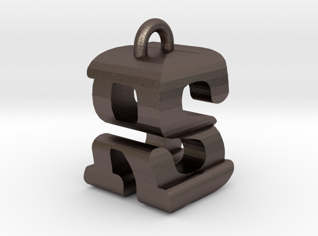 3D-Initial-RS in Polished Bronzed Silver Steel