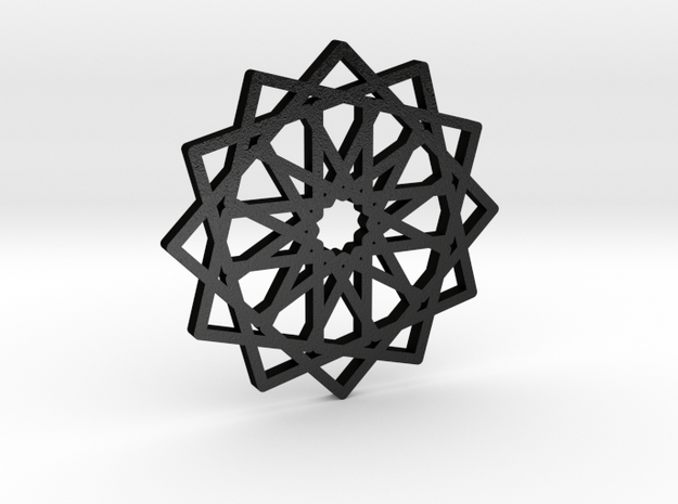 12-fold Islamic Star Pendant (without loop) in Matte Black Steel