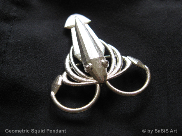 Squid Pendant in Natural Silver