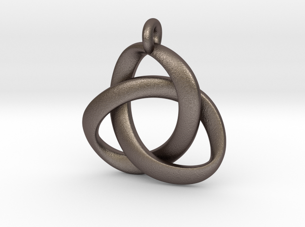 3D Open Triquetra Pendant 4.5cm in Polished Bronzed Silver Steel