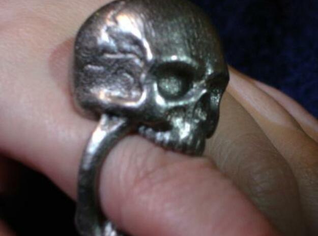 Skull Ring size 11 in Polished Bronzed Silver Steel