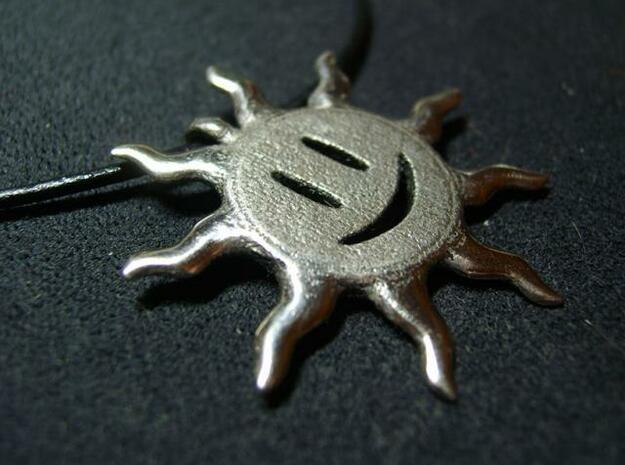 Smiling sun pendant in Polished Bronzed Silver Steel