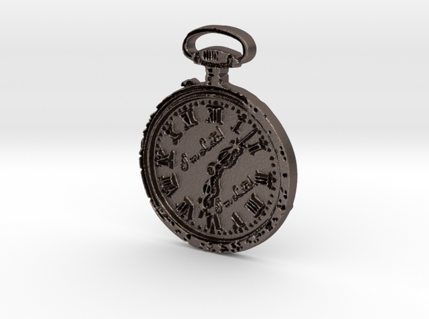 "I'm Late" Pocketwatch Pendant in Polished Bronzed Silver Steel