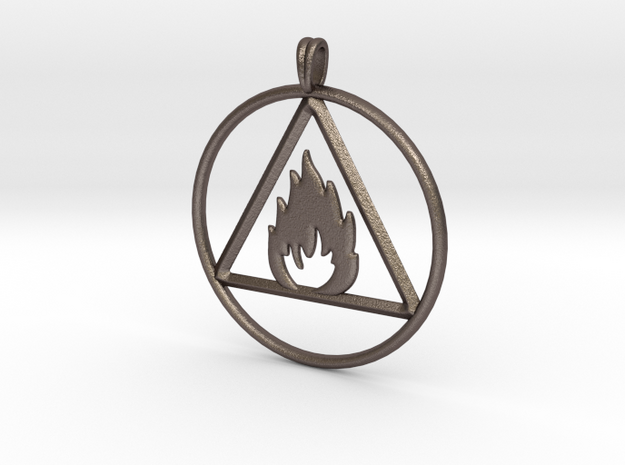 Ignis Alchemy symbol Fire Element Jewelry Pendant in Polished Bronzed Silver Steel