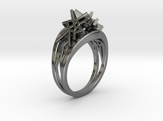 Voronoi Twin Ring (001) in Fine Detail Polished Silver