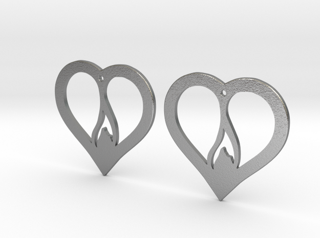 The Flame Hearts (precious metal earrings) in Natural Silver