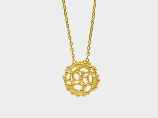 Buckyball C60 Molecule Necklace in 18k Gold Plated Brass