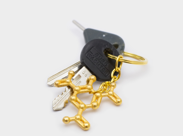 TNT Molecule Keychain Necklace in Polished Gold Steel