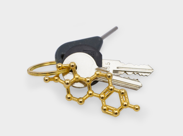 Estrogen (female sex hormone) Necklace Keychain in Polished Gold Steel