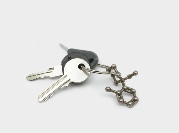 Ketamine Molecule Keychain Necklace in Polished Bronzed Silver Steel