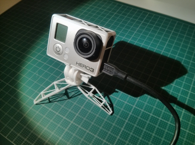 Open frame & mini tripod for GoPro in White Processed Versatile Plastic