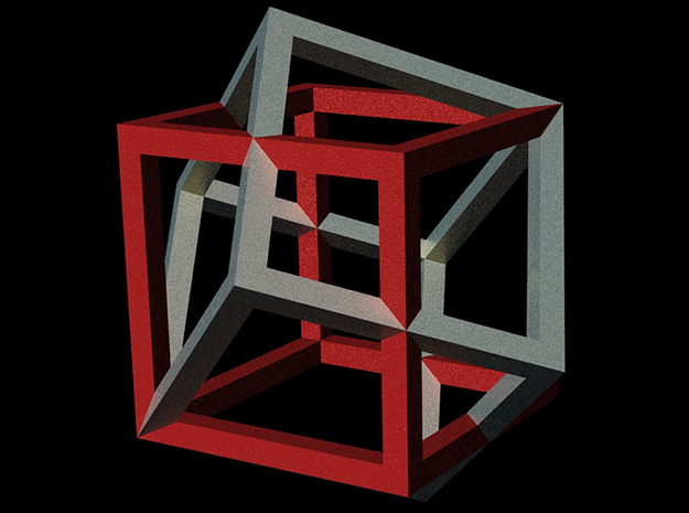two cubes intersecting in Red Processed Versatile Plastic