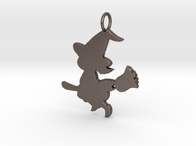 Cartoon Witch Cute Halloween Pendant Charm in Polished Bronzed Silver Steel