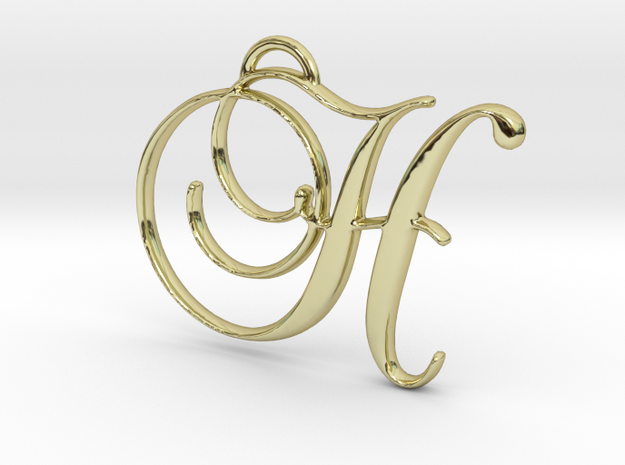 Elegant Script Monogram H Pendant Charm in 18k Gold Plated Brass