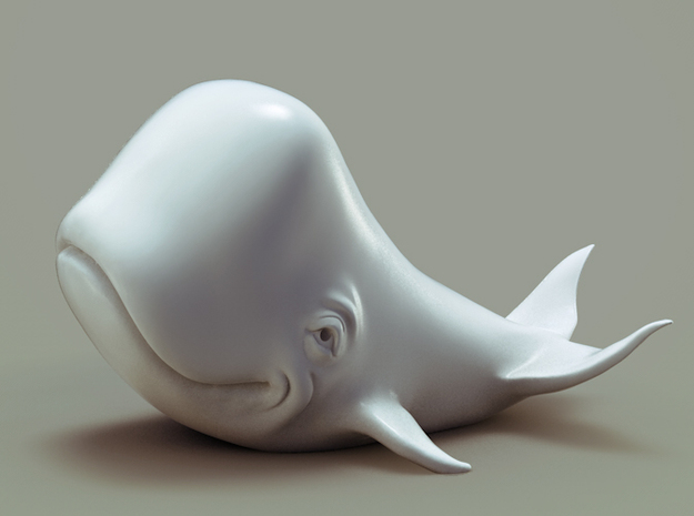 Happy Whale small 60mm long in White Natural Versatile Plastic