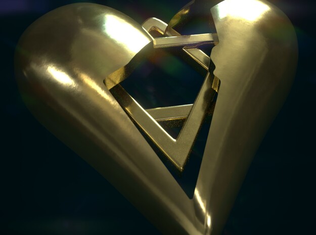 Israel in Heart Pendant in Polished Brass